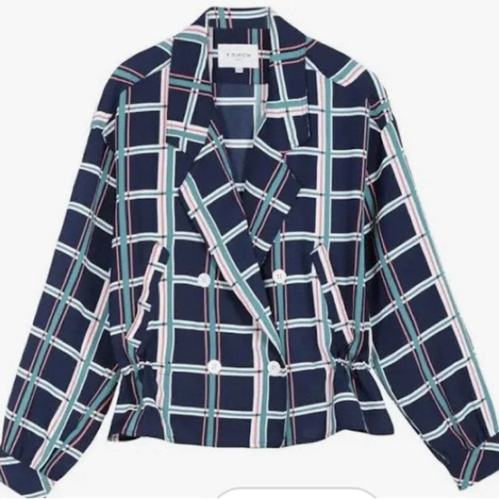 FRNCH Blue and White Geometric Blazer